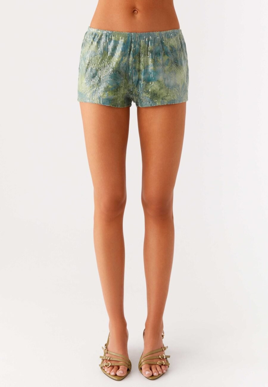 Ajean Sequin Mini Shorts - Lime Blood