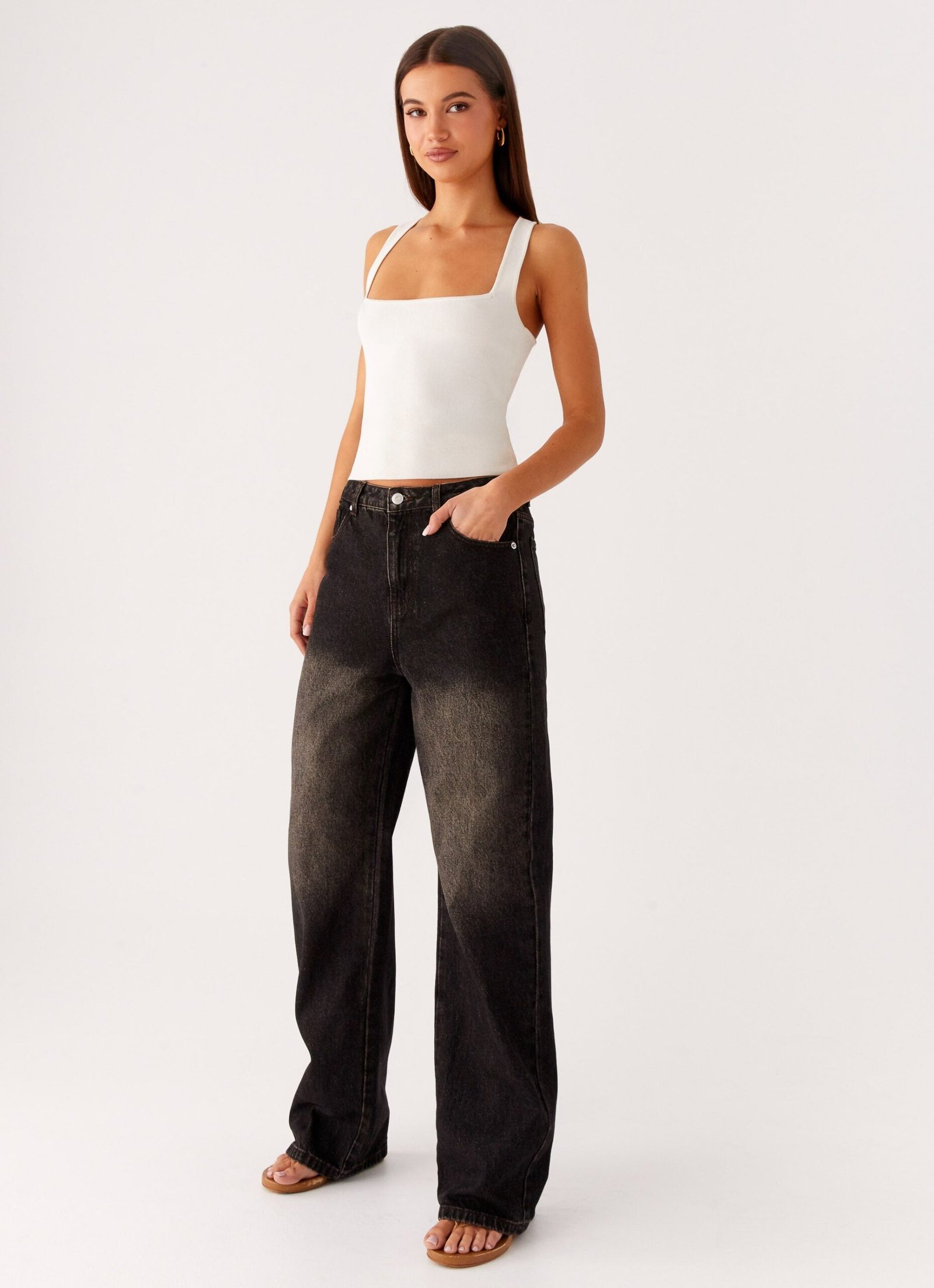 Back Again Straight Leg Denim Jeans - Acid Charcoal - Image 5