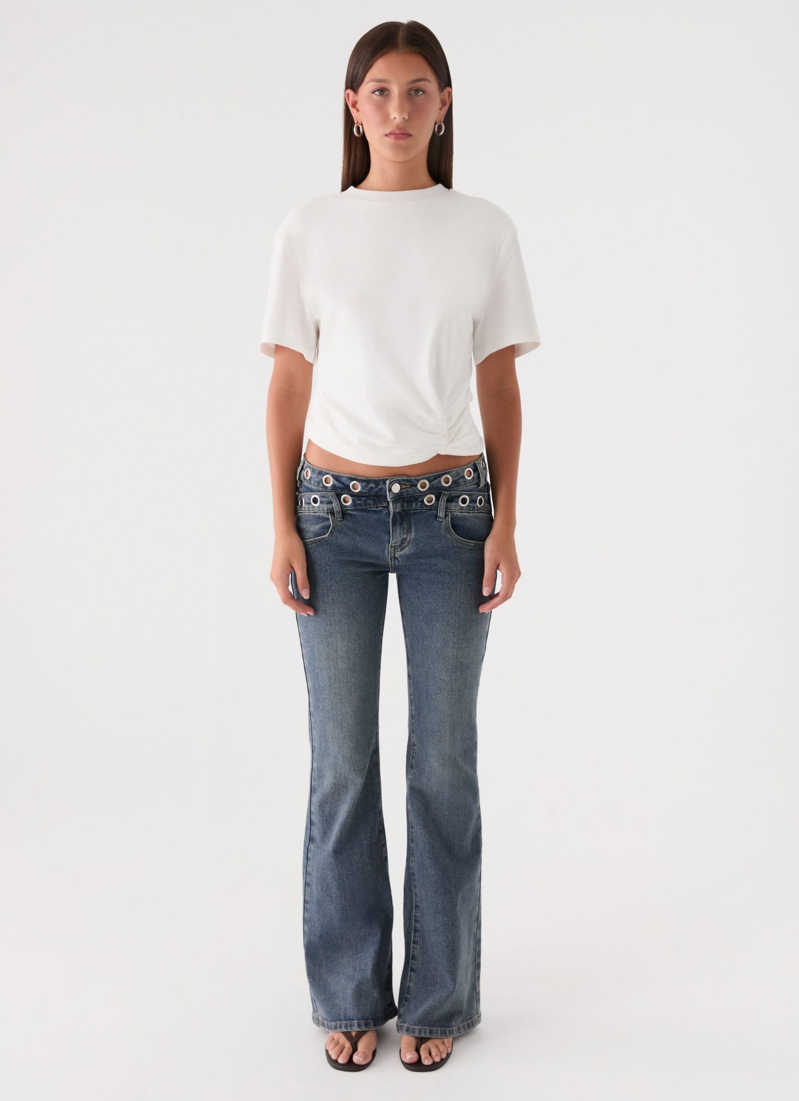 Carson Low Rise Eyelet Jeans - Blue Wash - Image 6