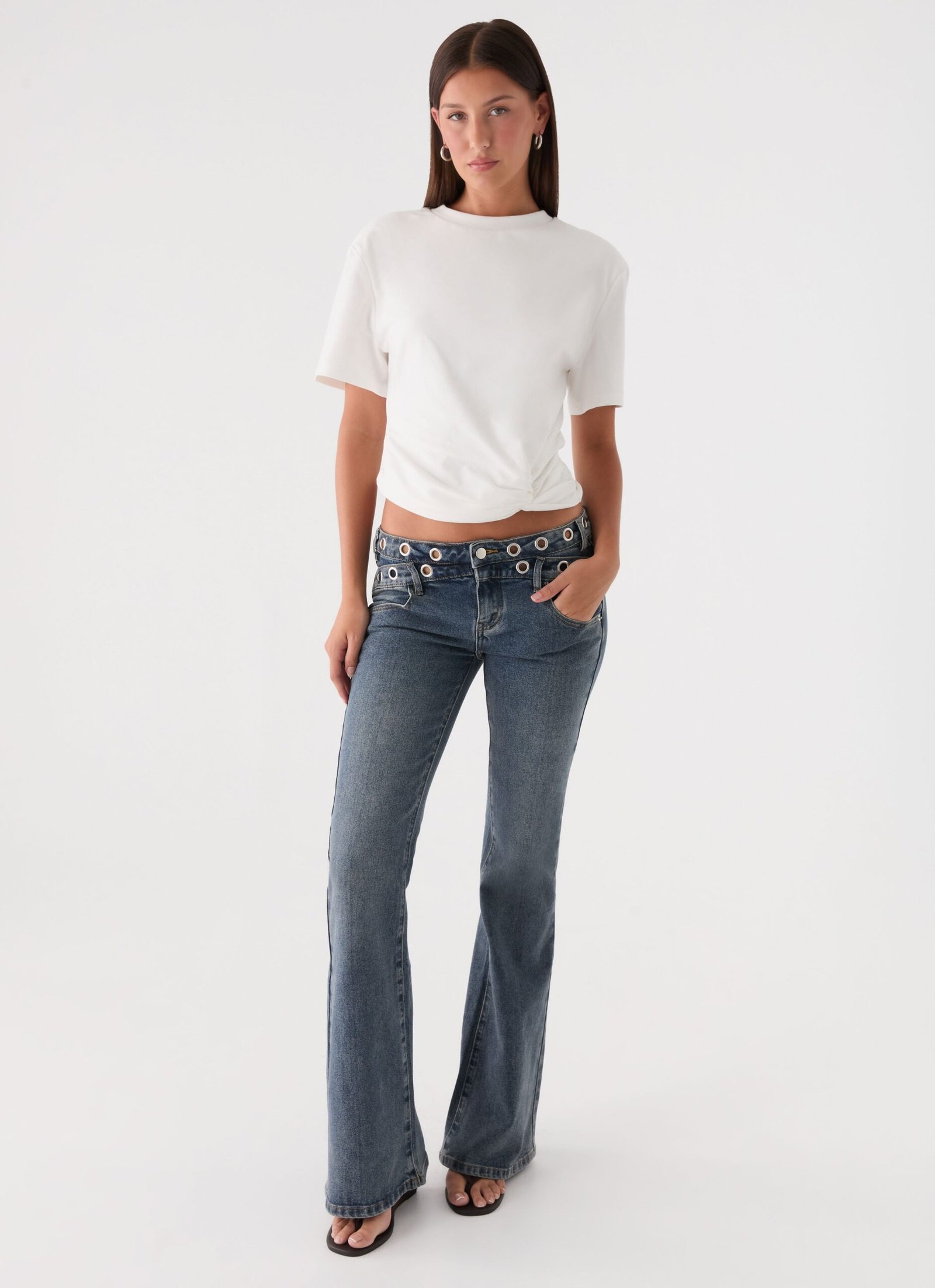 Carson Low Rise Eyelet Jeans - Blue Wash - Image 4