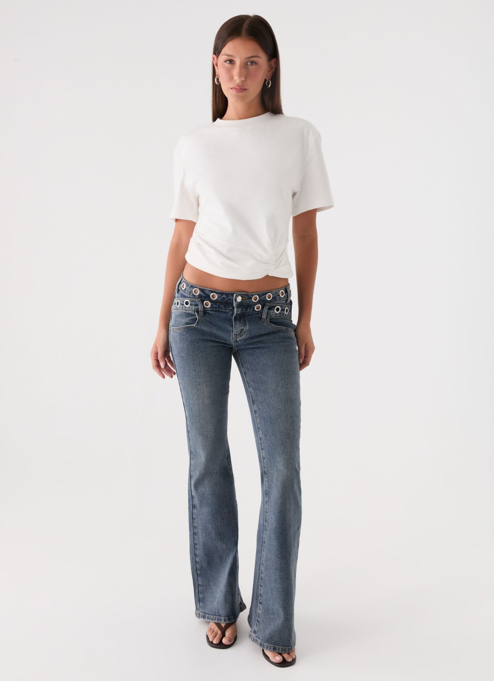 Carson Low Rise Eyelet Jeans - Blue Wash - Image 7