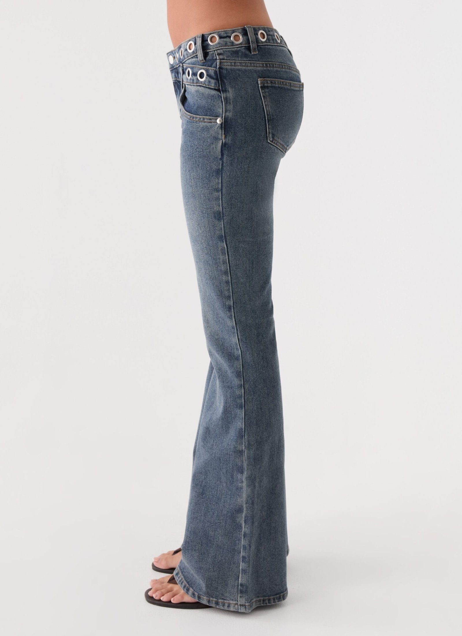 Carson Low Rise Eyelet Jeans - Blue Wash - Image 3