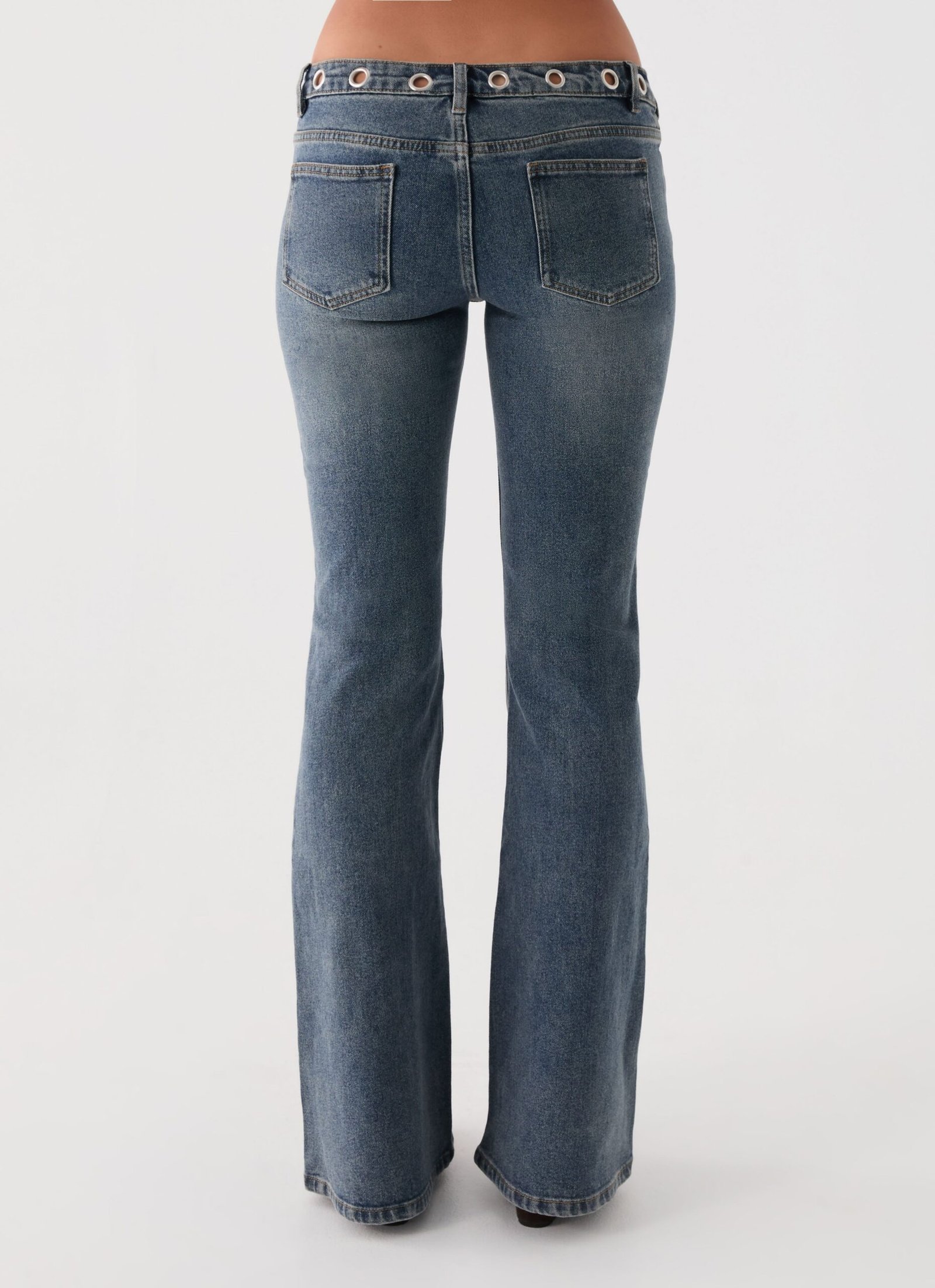 Carson Low Rise Eyelet Jeans - Blue Wash - Image 2