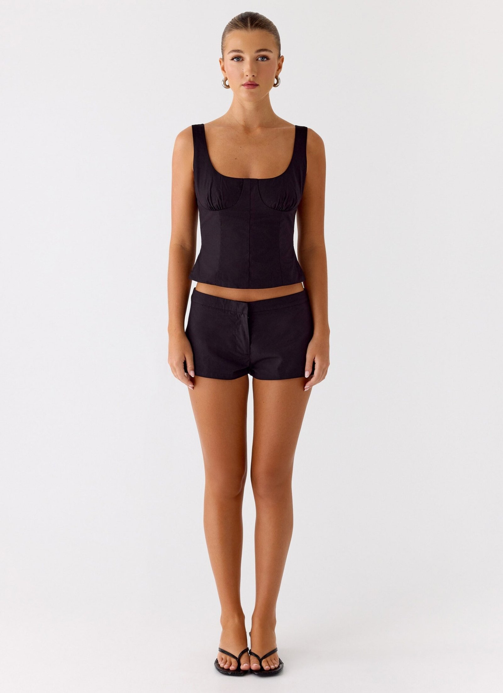Coastline Cotton Micro Mini Shorts - Black - Image 2