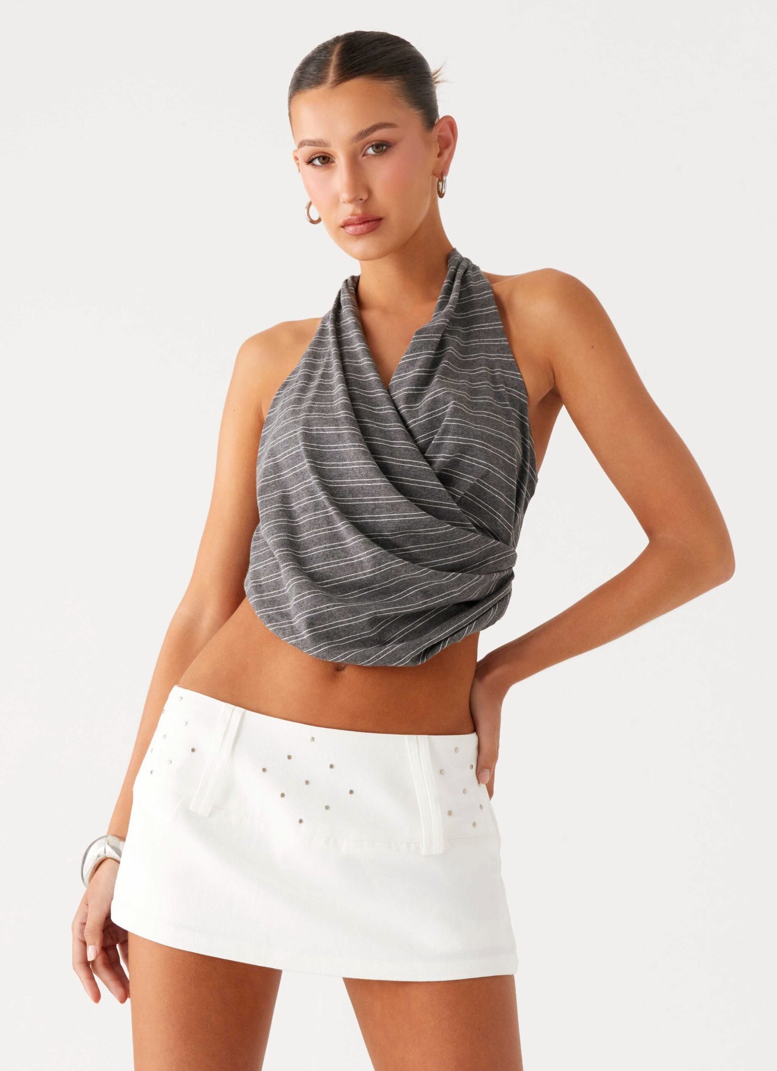 Hot Shot Studded Denim Mini Skort - White - Image 6