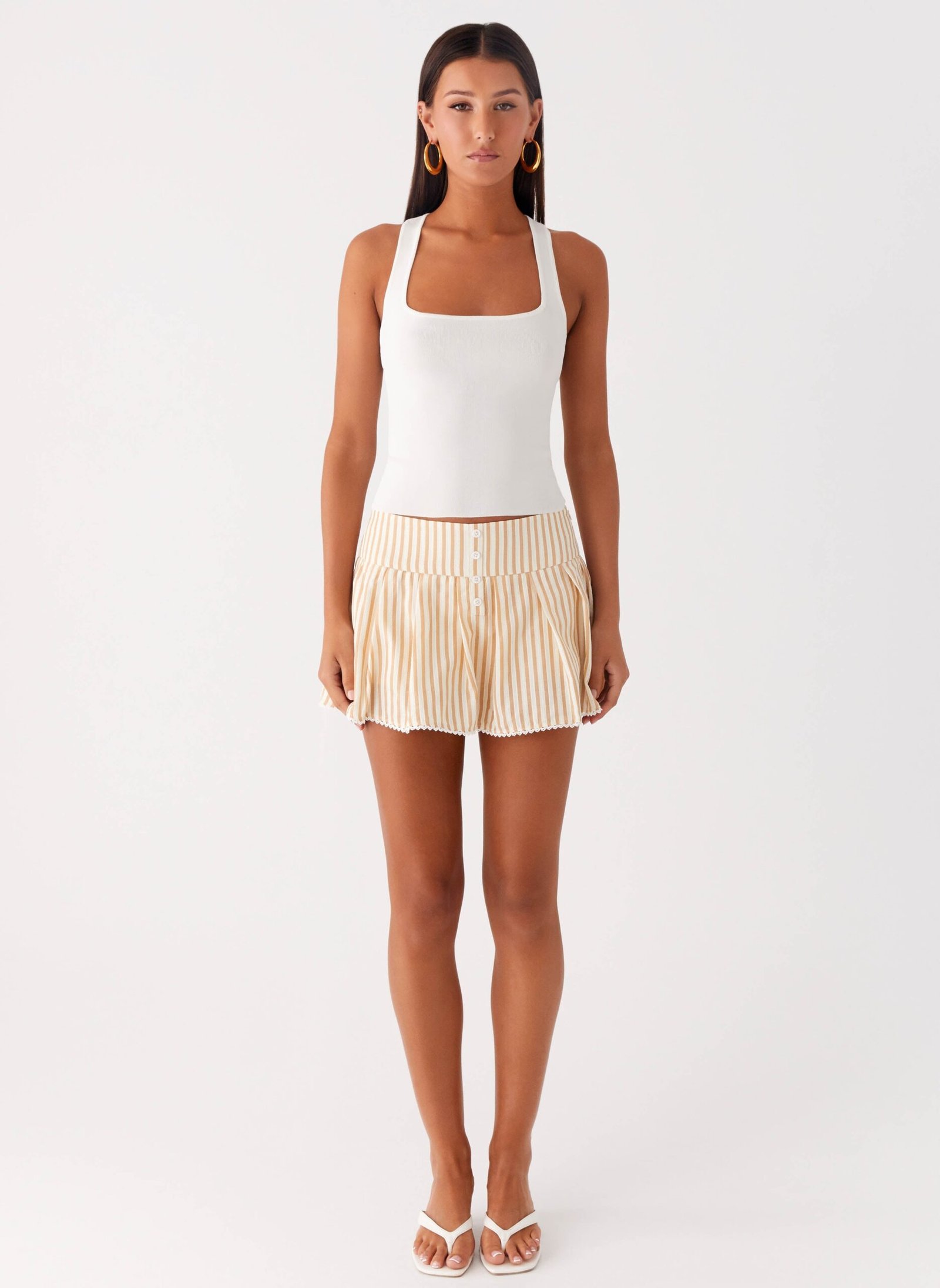 Oliviana Pleated Mini Skort - Taupe Stripe - Image 2