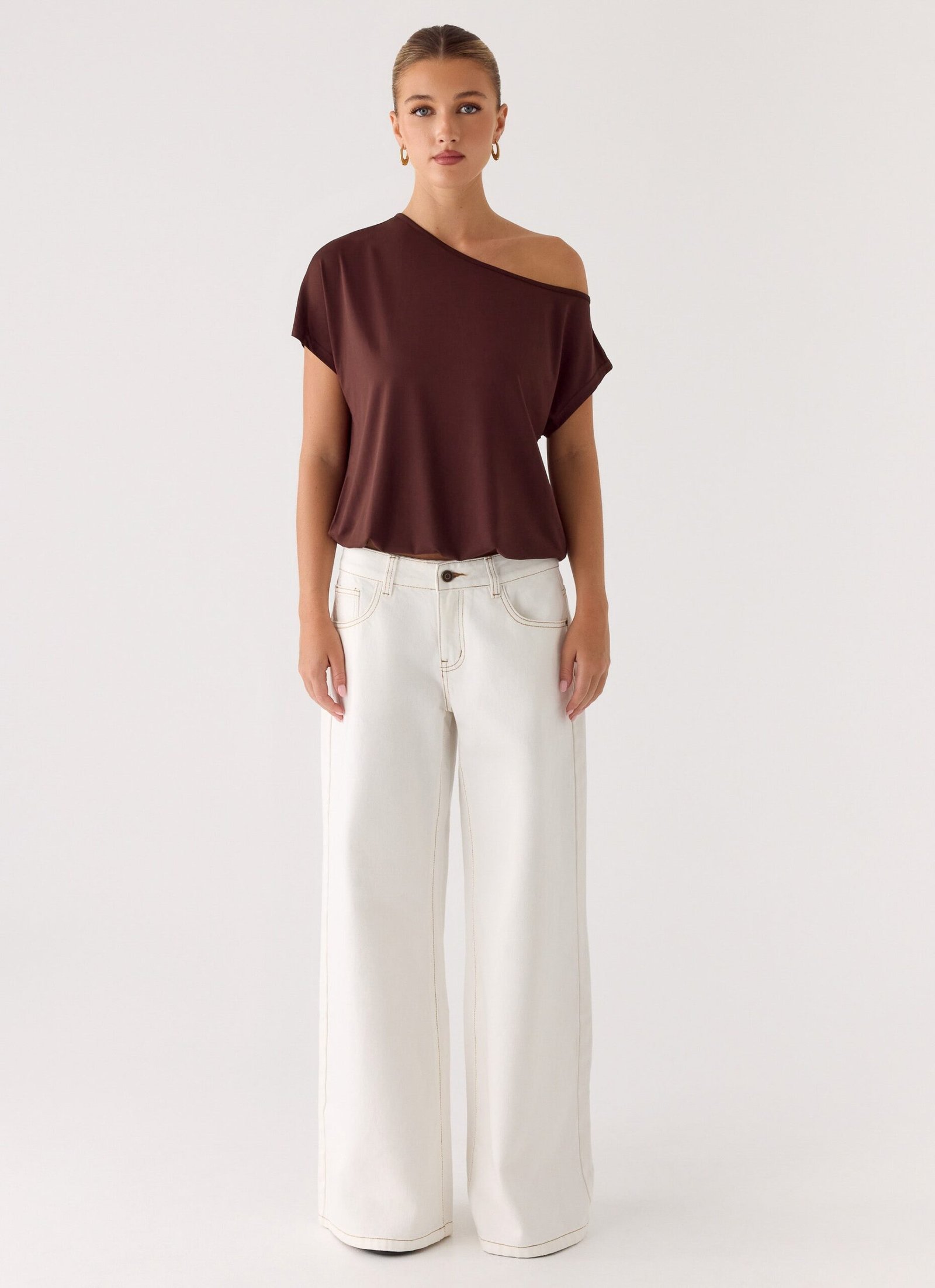 Neo Low Rise Wide Leg Denim Jeans - Ivory - Image 2