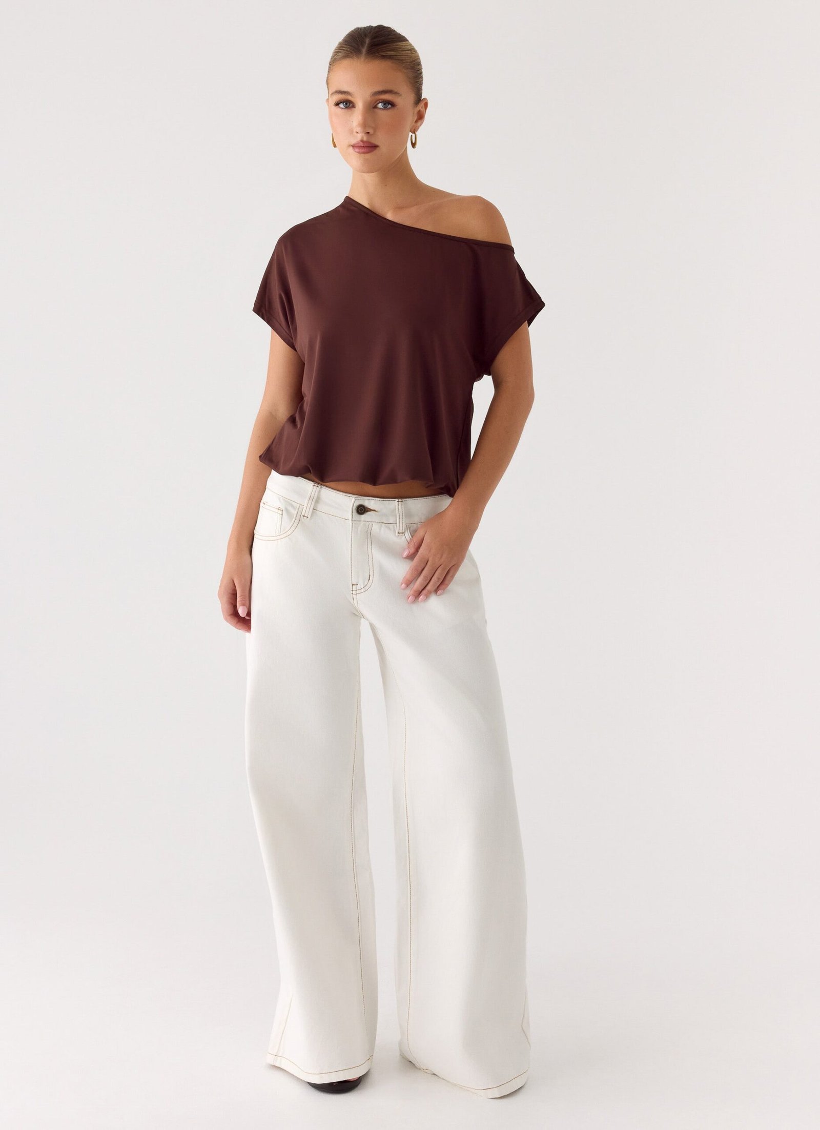 Neo Low Rise Wide Leg Denim Jeans - Ivory - Image 5