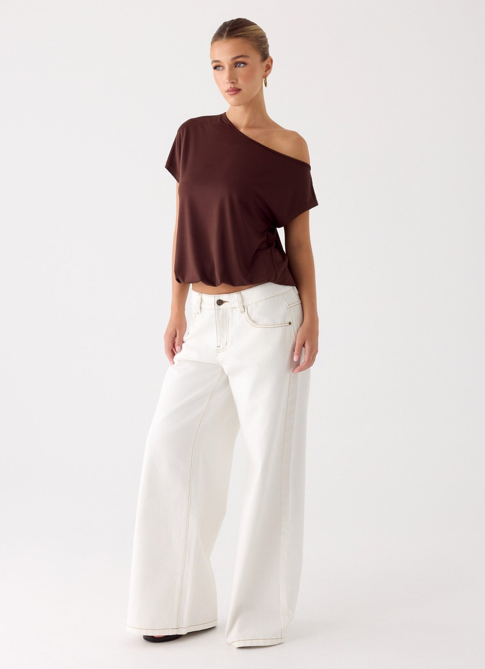 Neo Low Rise Wide Leg Denim Jeans - Ivory - Image 6