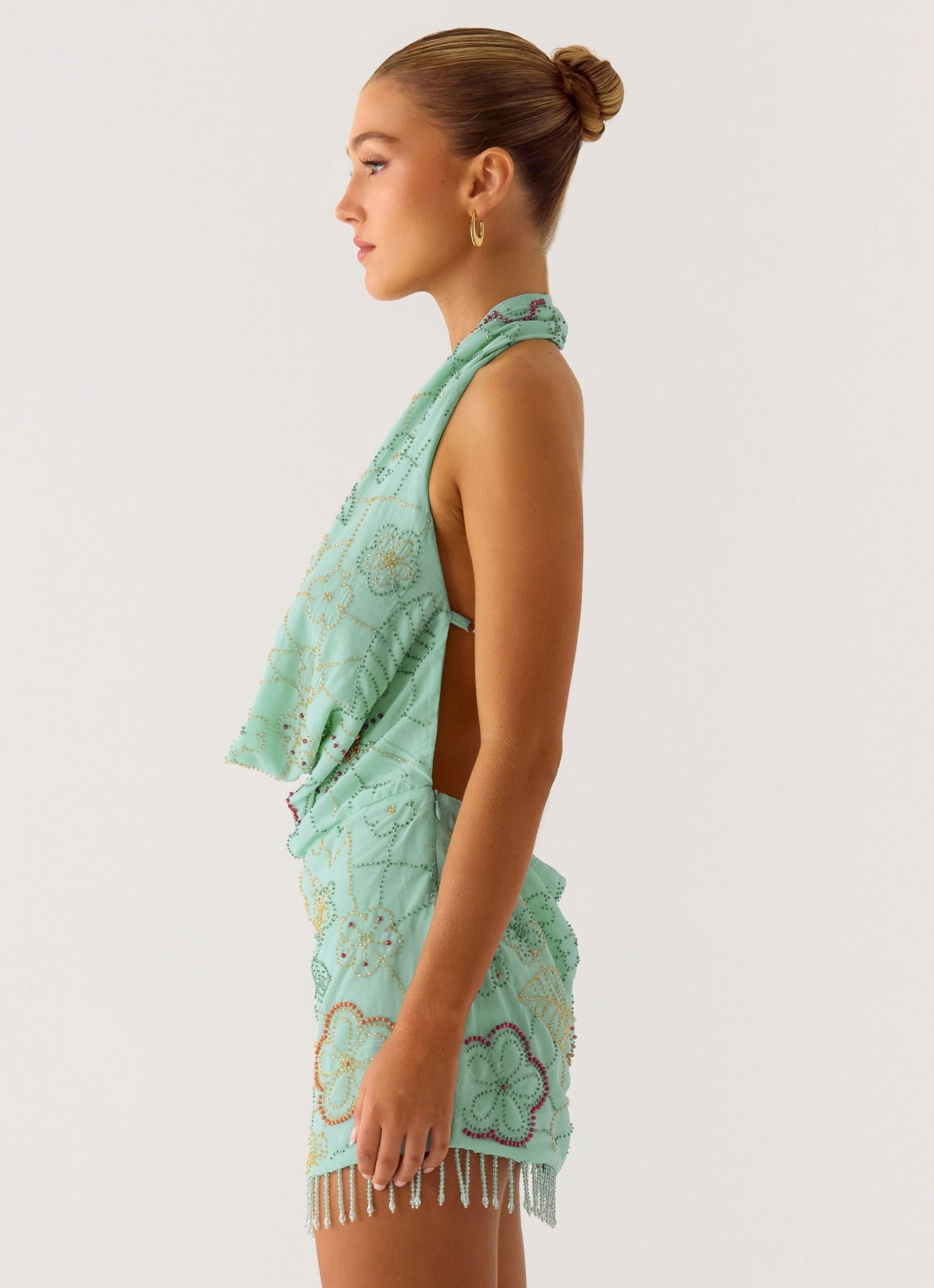 Outlaw Beaded Mini Dress - Mint Aqua - Image 2