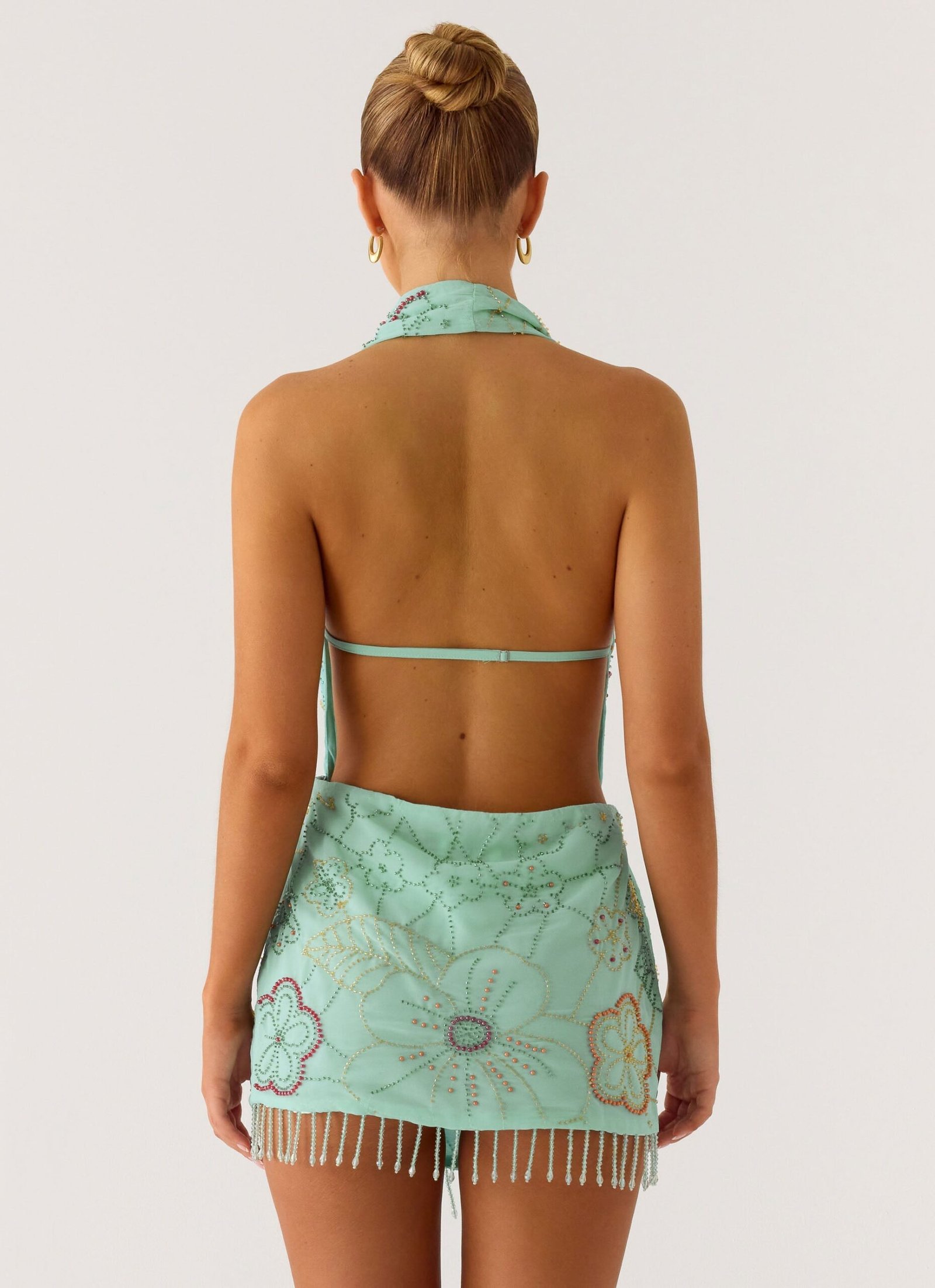 Outlaw Beaded Mini Dress - Mint Aqua - Image 3