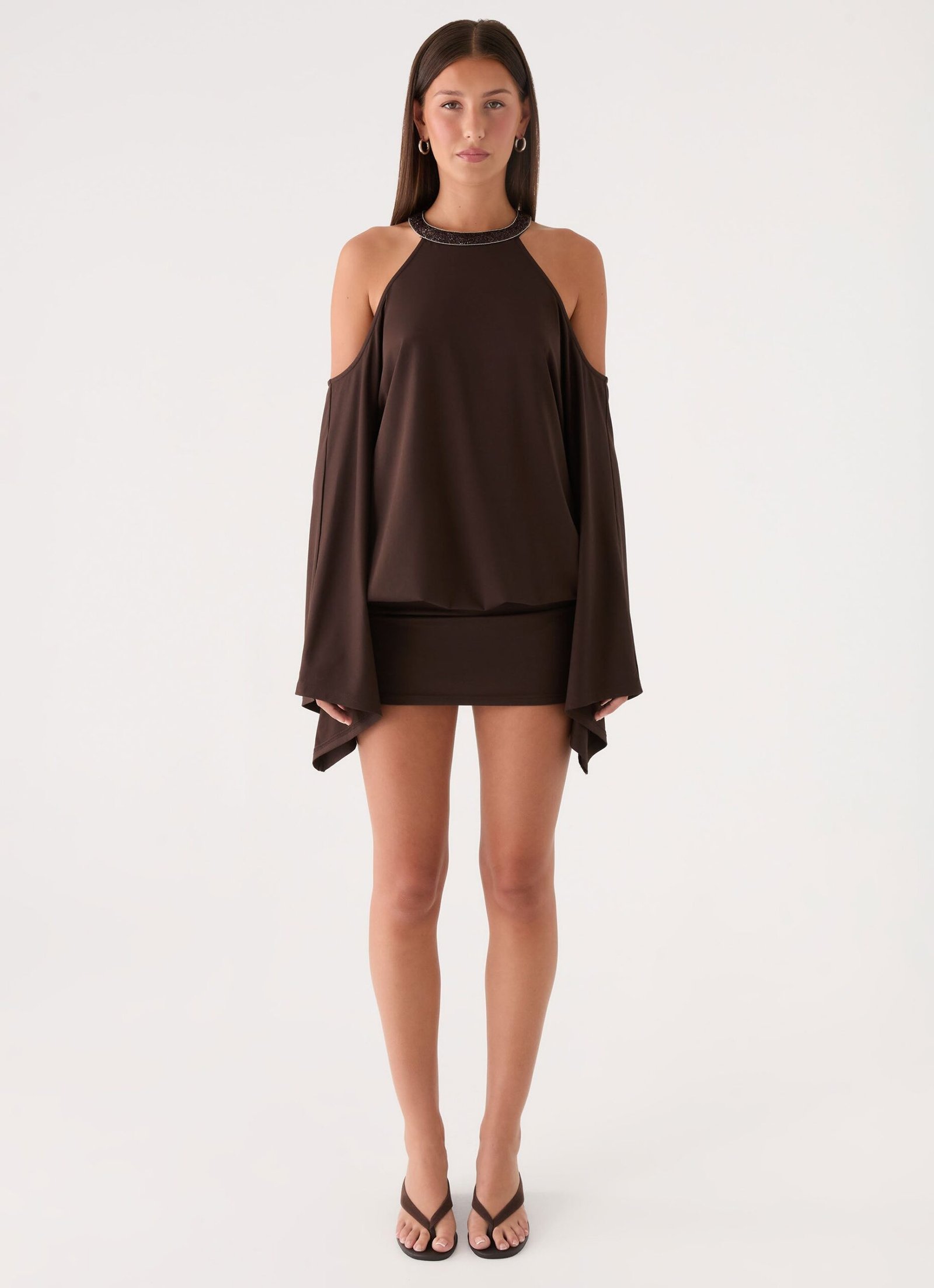 Sanah Long Sleeve Mini Dress - Chocolate - Image 4