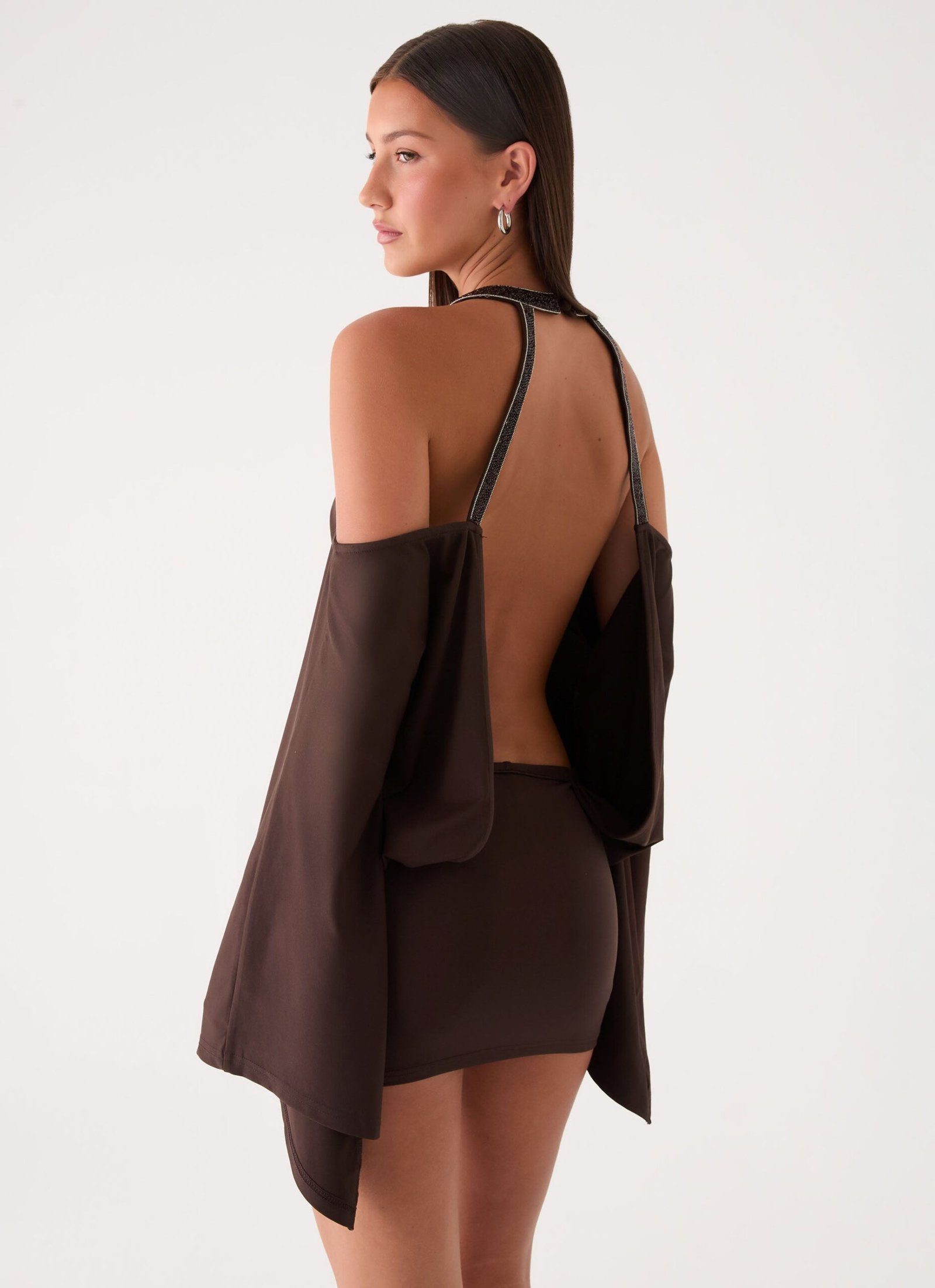 Sanah Long Sleeve Mini Dress - Chocolate - Image 2